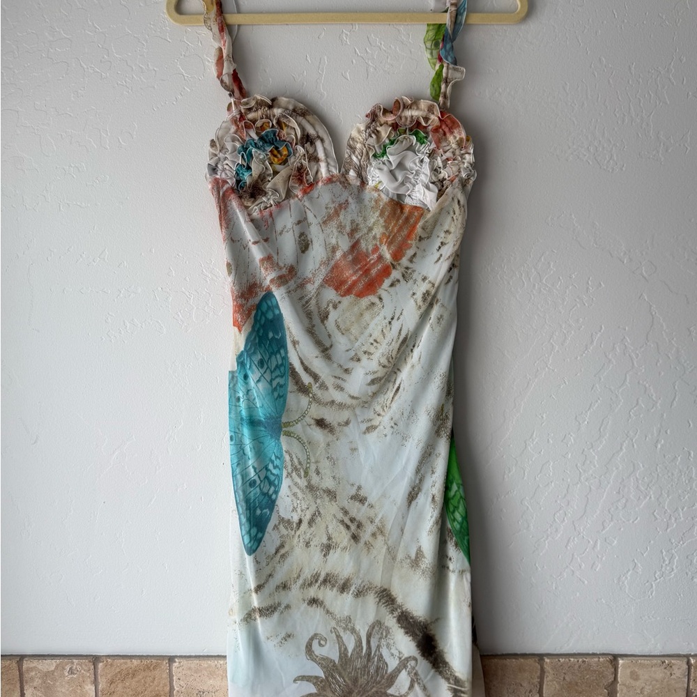 Just Cavalli Silk Dress with Multicolor Butterfly Design